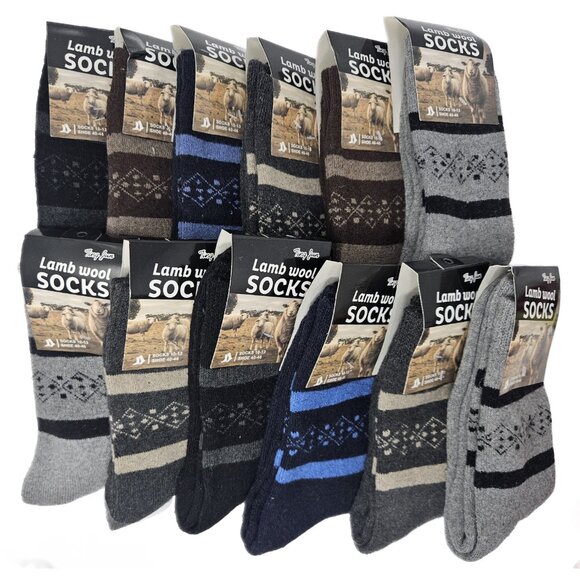 Mens Wool Blend Crew Socks 12 Pack Warm Winter Outdoor Work Hiking Cold Weather - Picture 1 of 4